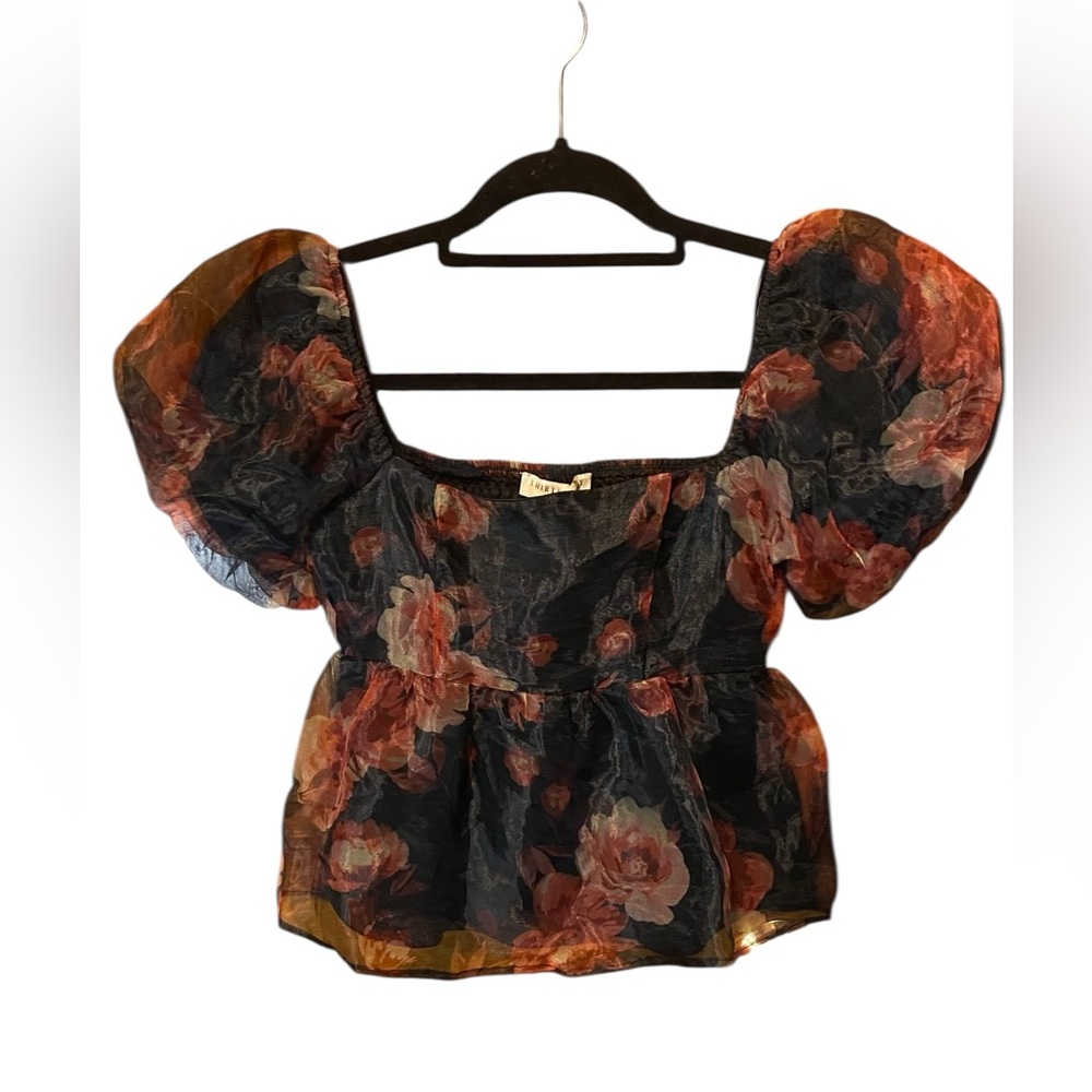 Thirty Thirty LA Floral Puff Sleeve Cropped Blouse NWT Romantic Top Size Small